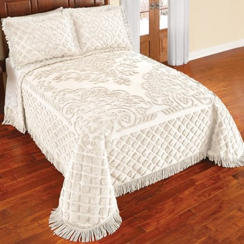 Royalty Elegant Chenille Bedspread, Ivory, King — uniquesshop.com