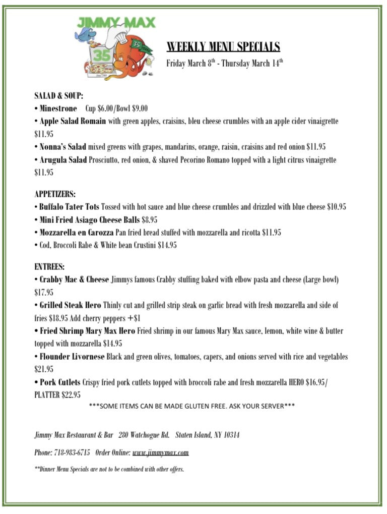 Weekly Dinner Menu Specials