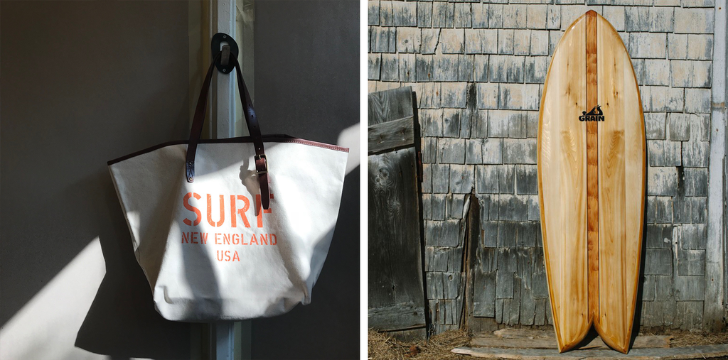 paul's pick: surf new england beach tote bag and grain surfboard