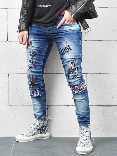 Jeans Blue - Rose Tattoo | Streetwear jeans for men