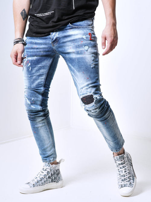 Ripped Knee Patched Blue Jeans - The Special One | Streetwear jeans