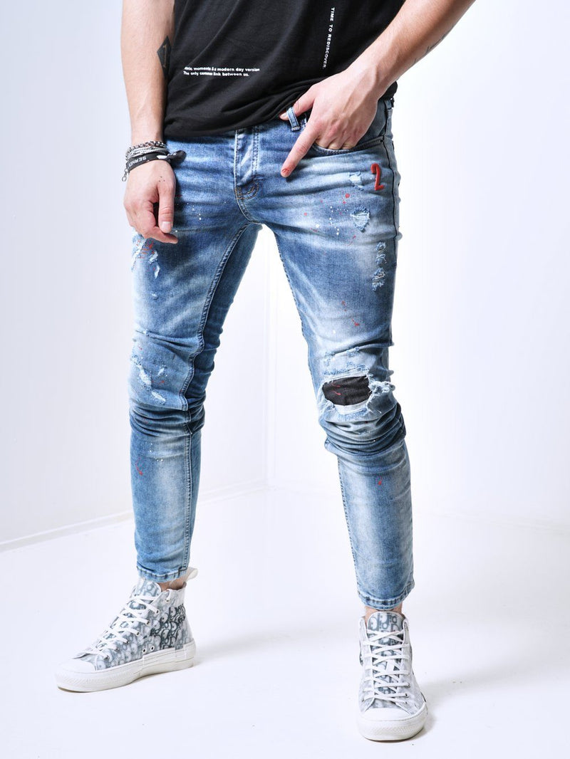 Ripped Knee Patched Blue Jeans - The Special One | Streetwear jeans