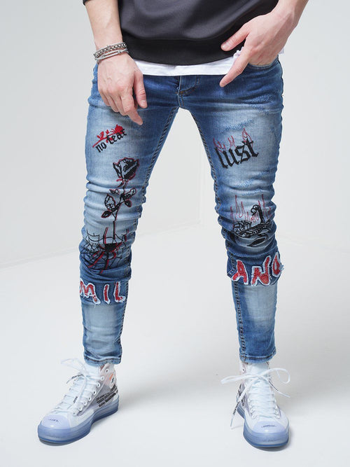 Jeans Blue - Rose Tattoo | Streetwear jeans for men