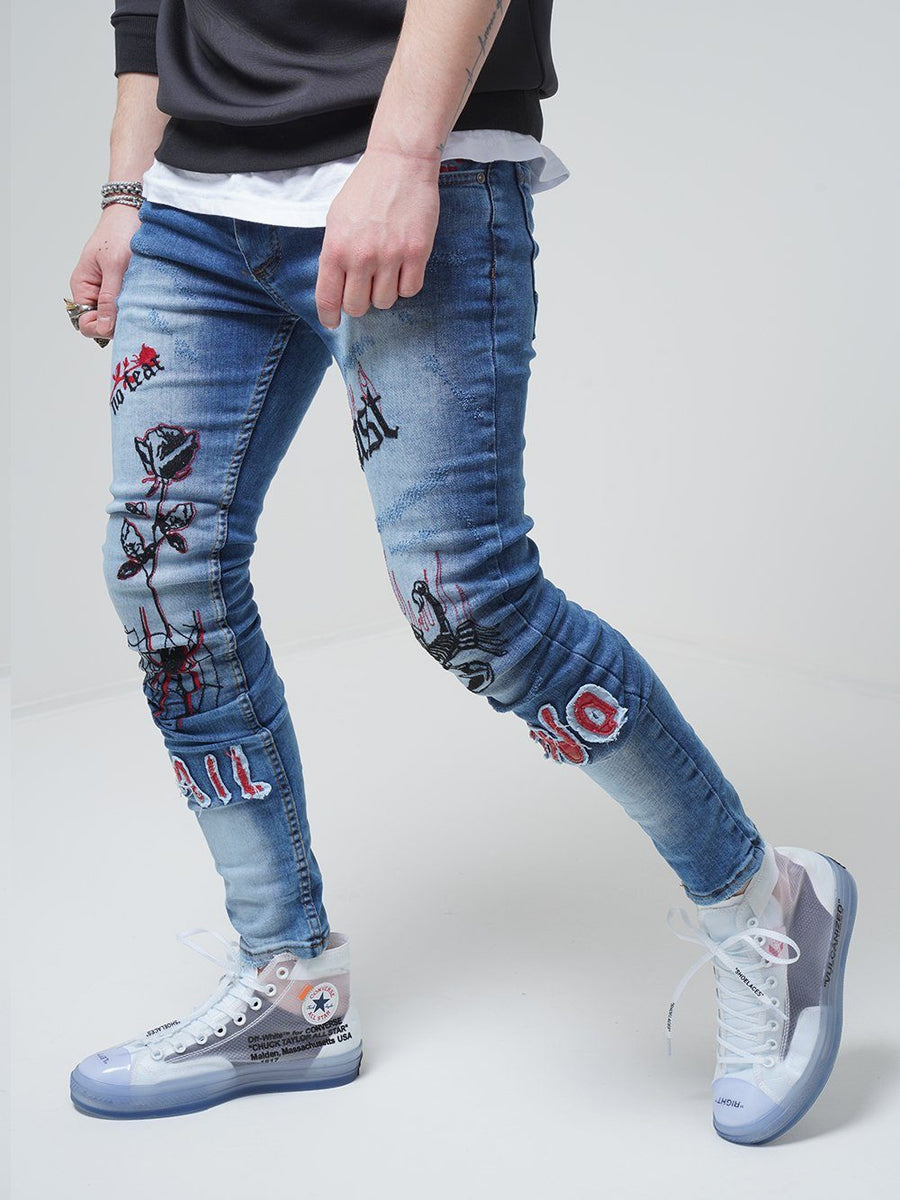 Jeans Blue - Rose Tattoo | Streetwear jeans for men