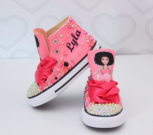 Barbie shoes- Barbie bling Converse-Girls Barbie Shoes – Pink Toes & Hair  Bows