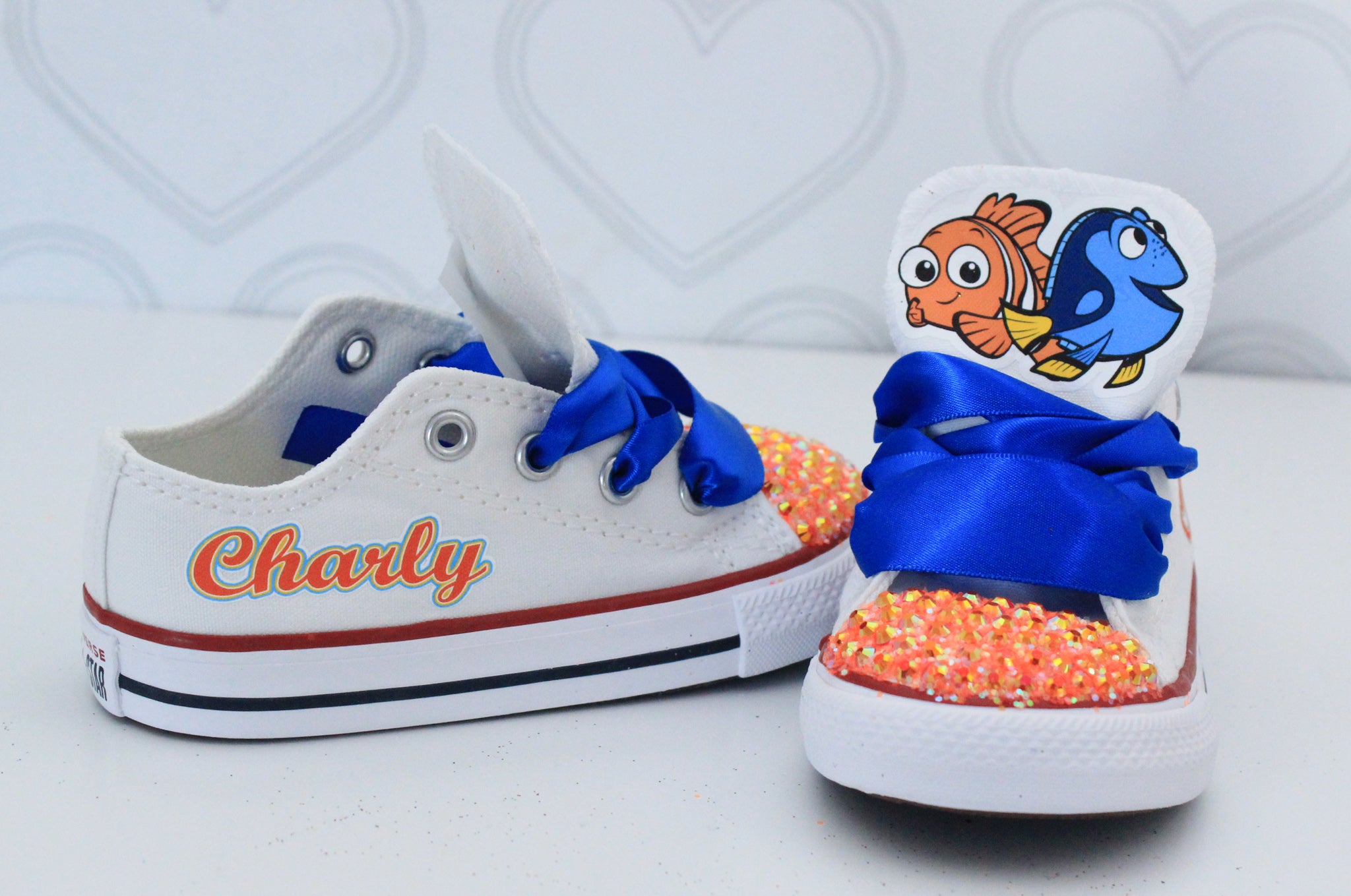 Nemo shoes- Finding Nemo Converse-Girls Finding Nemo Shoes – Pink Toes & Hair Bows