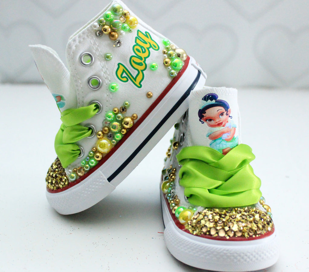 Princess Tiana Custom Converse, Kids Shoe Size 10-3