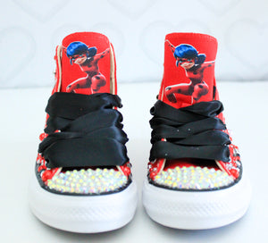 Miraculous ladybug shoes- Miraculous ladybug bling Converse-Girls Mira –  Pink Toes & Hair Bows