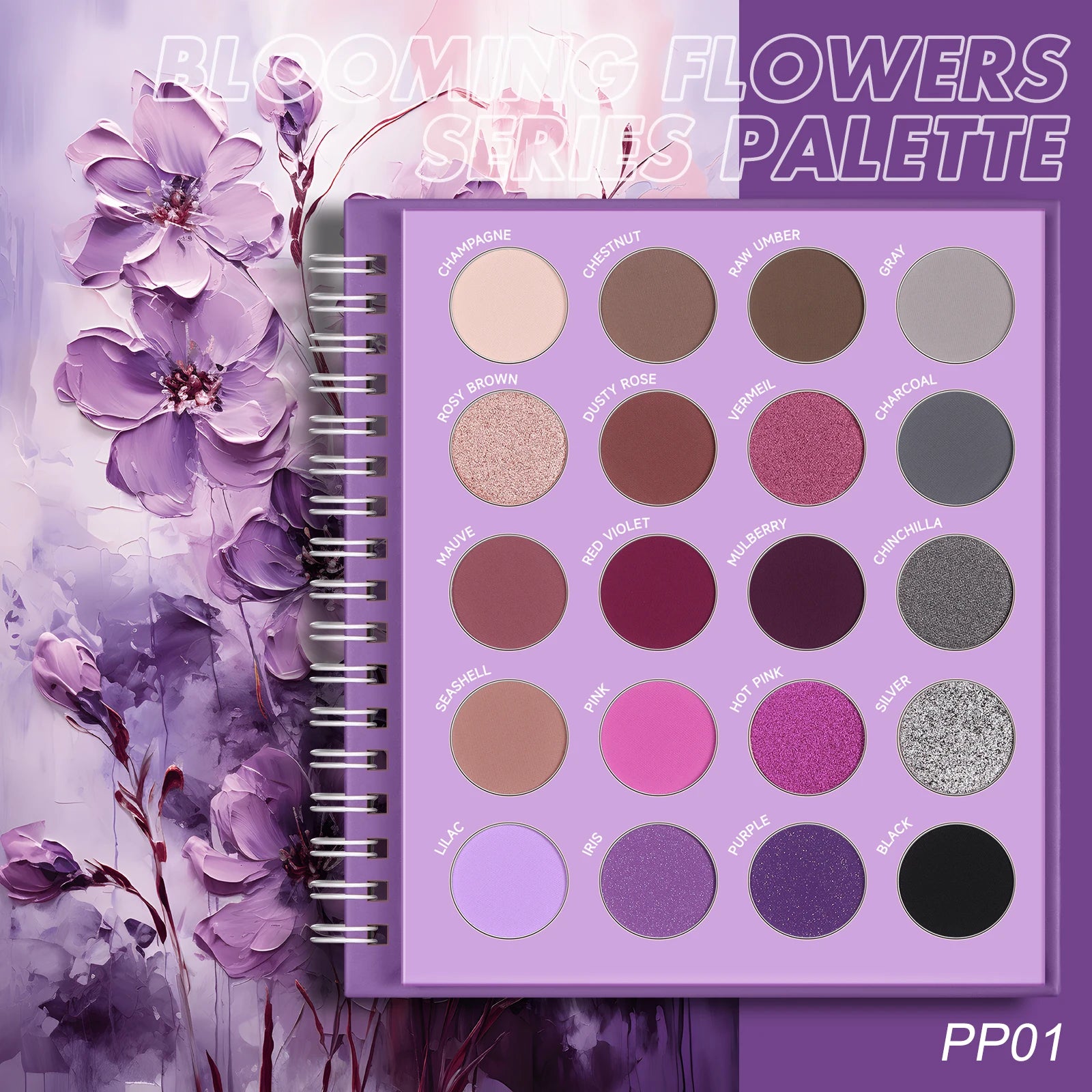 Focallure blooming flowers series eyeshadow palette PP01 purple eyeshadow palette