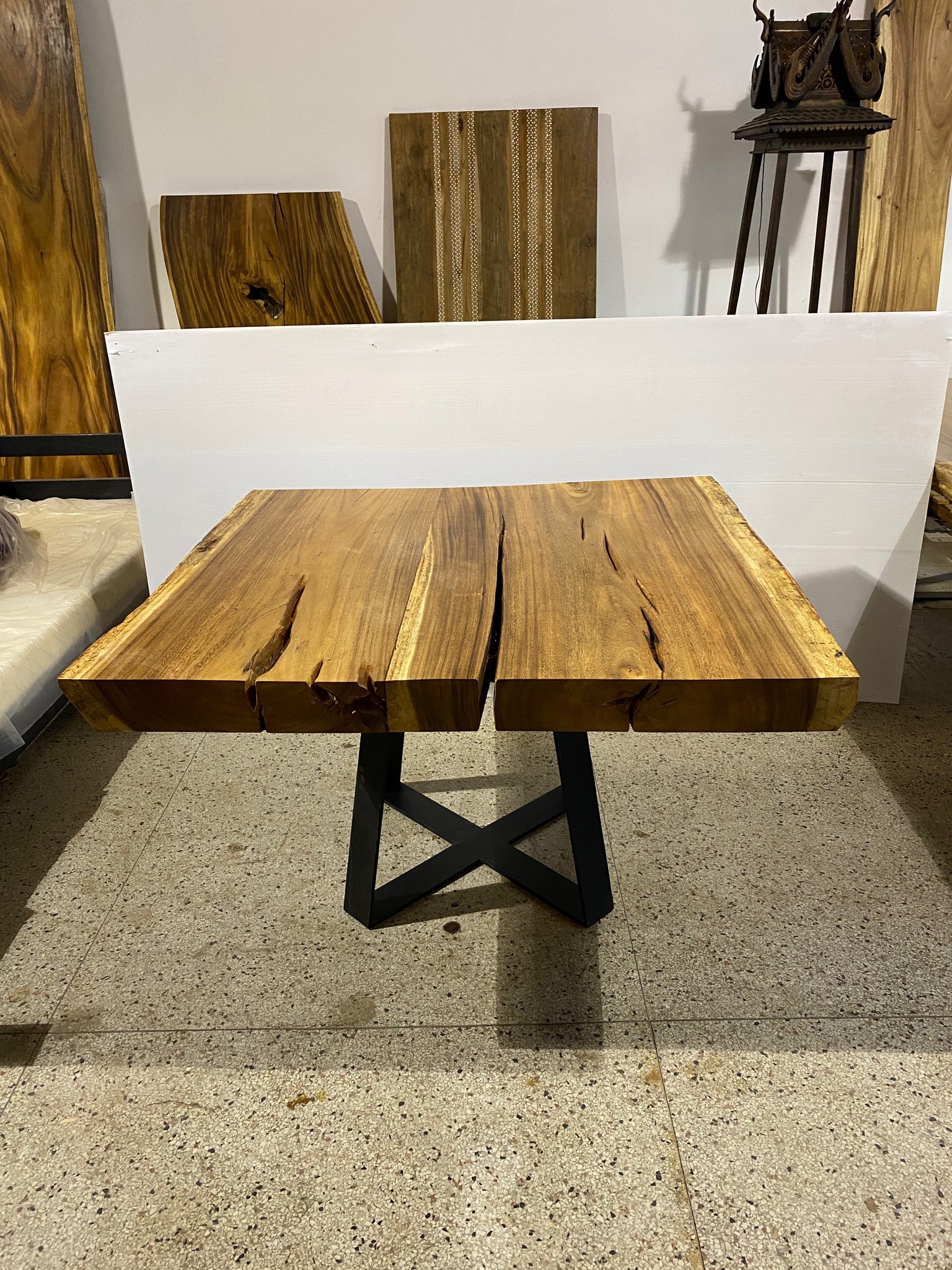 Modern Square Live Edge Table, Wood Metal Base ARKA Living