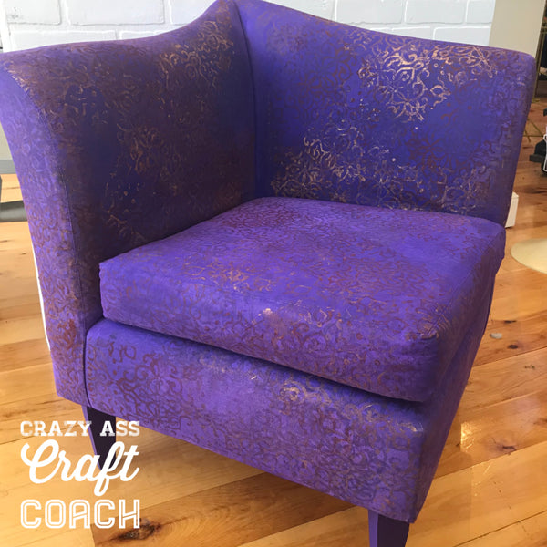 How to Paint Upholstery - Purple Corner Chair - Tanglewood Sue