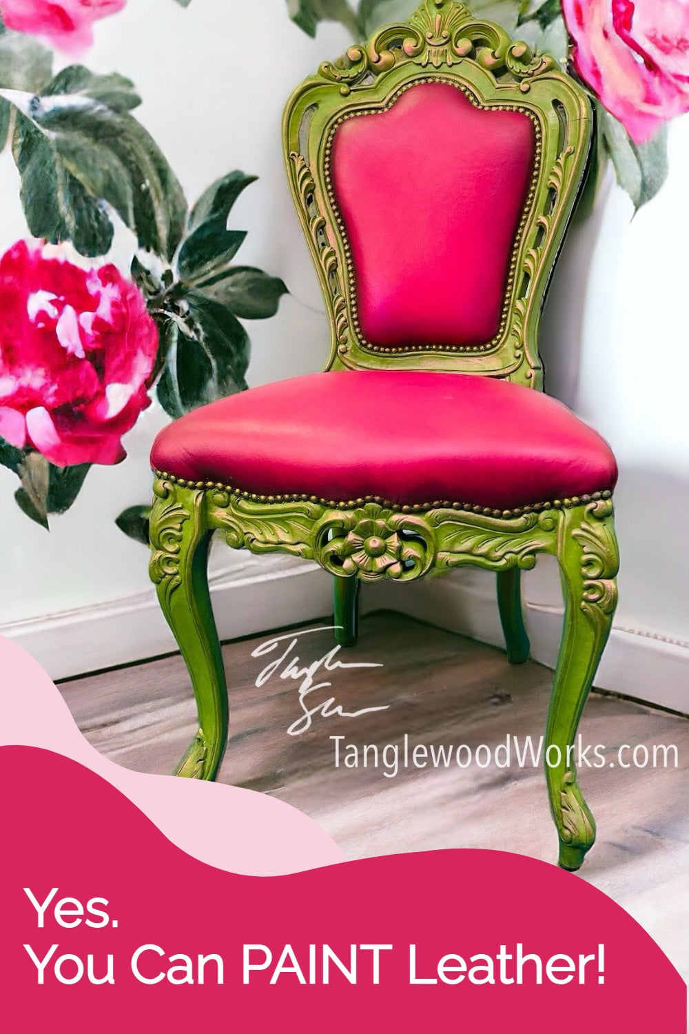 Sue-per Shifter Painted Leather Pink and Green Chair