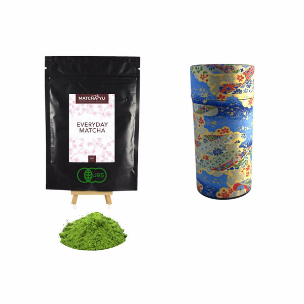 EVERYDAY Matcha Green Tea Powder (70g) + Tea Canister Bundle - save $5 Matcha Matcha Yu Everyday Matcha 70g & Blue Canister (Large) 