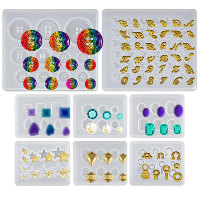 Funshowcase Ring Silicone Mold Set for UV Resin Epoxy Liquid Clay Jewelry Making, 8 Styles, Assorted Sizes, 24-Count