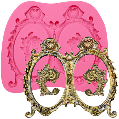 Funshowcase Vintage Oval Mirror Frames Fondant Silicone Mold