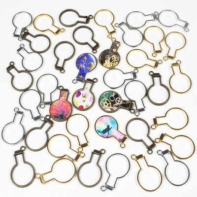 FUNSHOWCASE Open Bezel Charms Set Geometric Frames, Chains, Pinch Bail  Connectors, Screw Eye Pins, Resin Jewelry Making 35-count