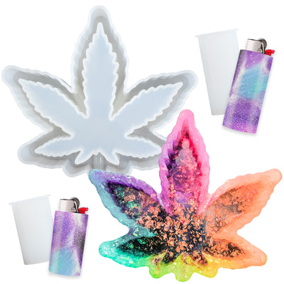 Funshowcase Marijuana Weed Leaf Resin Silicone Molds Shelf and Maintenance Tray Epoxy Casting Kit