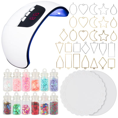 Newest Formula UV Resin Kit with Silicone Molds, Lamp, Coloring Inks, Open  Back Bezels & Tapes, Tweezer, Holographic Glassine Glitter & Nacre Shell