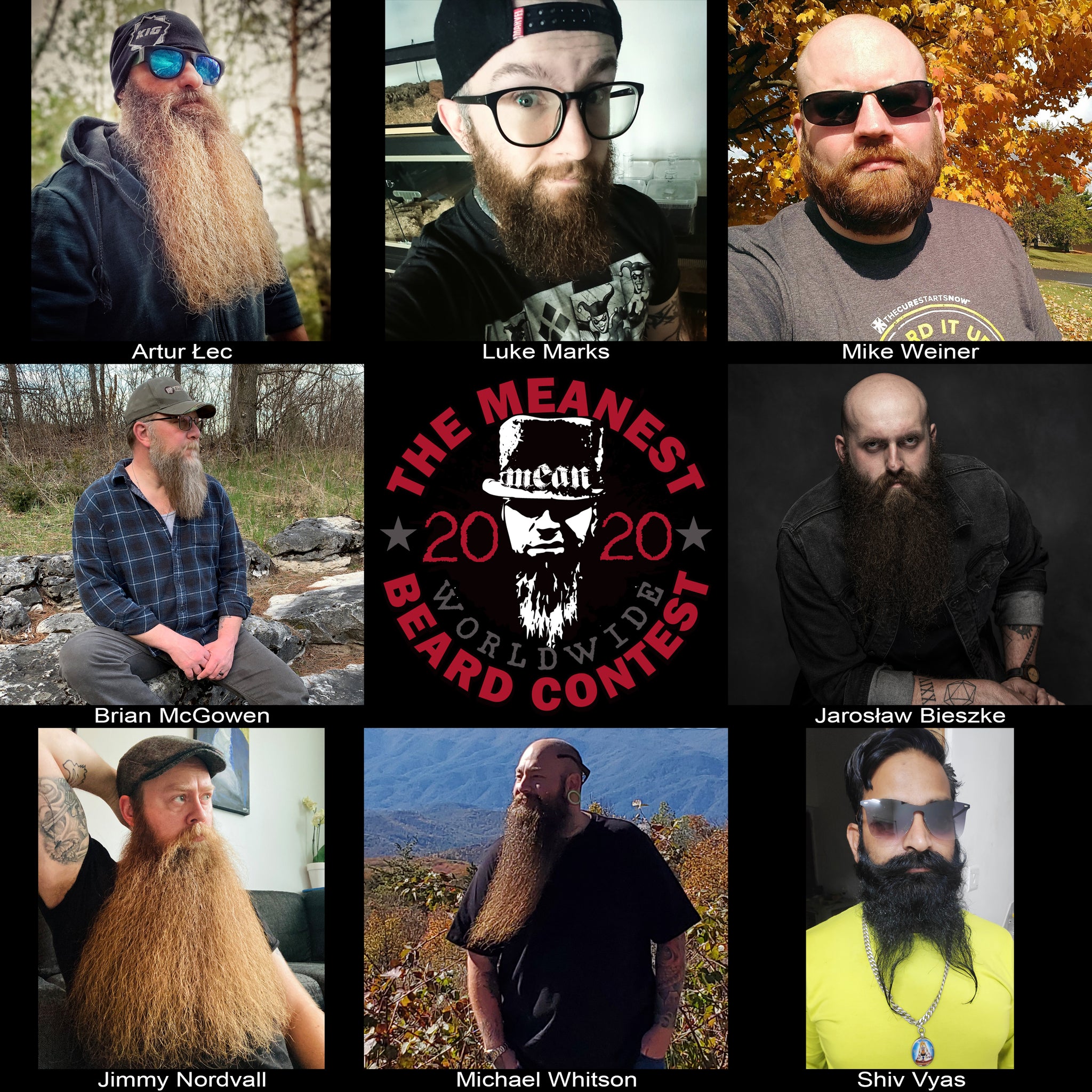 Contestants 1 to 8 in the 2020 MEANest BEARD Worldwide Contest