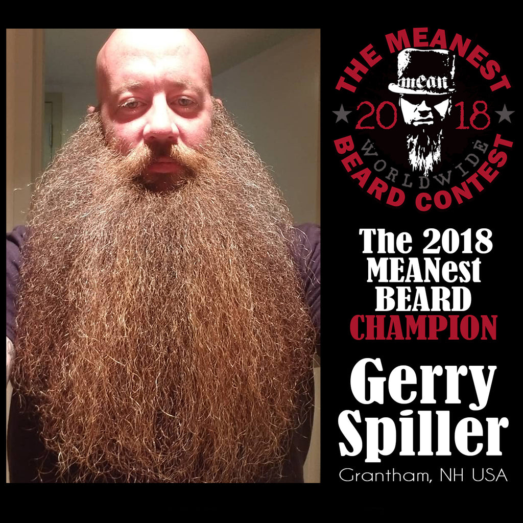 Gerry Spiller - Champion MEANest BEARD. The 2018 MEANest BEARD Worldwide Contest. 141 contestants from 19 countries.  Best beards with a MEAN attitude.
