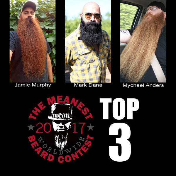 The TOP 3 MEANest BEARDS in the world for 2017. The 2017 MEANest BEARD Worldwide Contest. 126 contestants from 23 countries.  Best beards with a MEAN attitude.  MEAN BEARD Co.