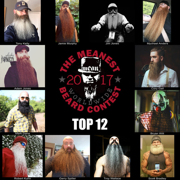 The TOP 12 MEANest BEARDS in the world for 2017. The 2017 MEANest BEARD Worldwide Contest. 126 contestants from 23 countries.  Best beards with a MEAN attitude.  MEAN BEARD Co.