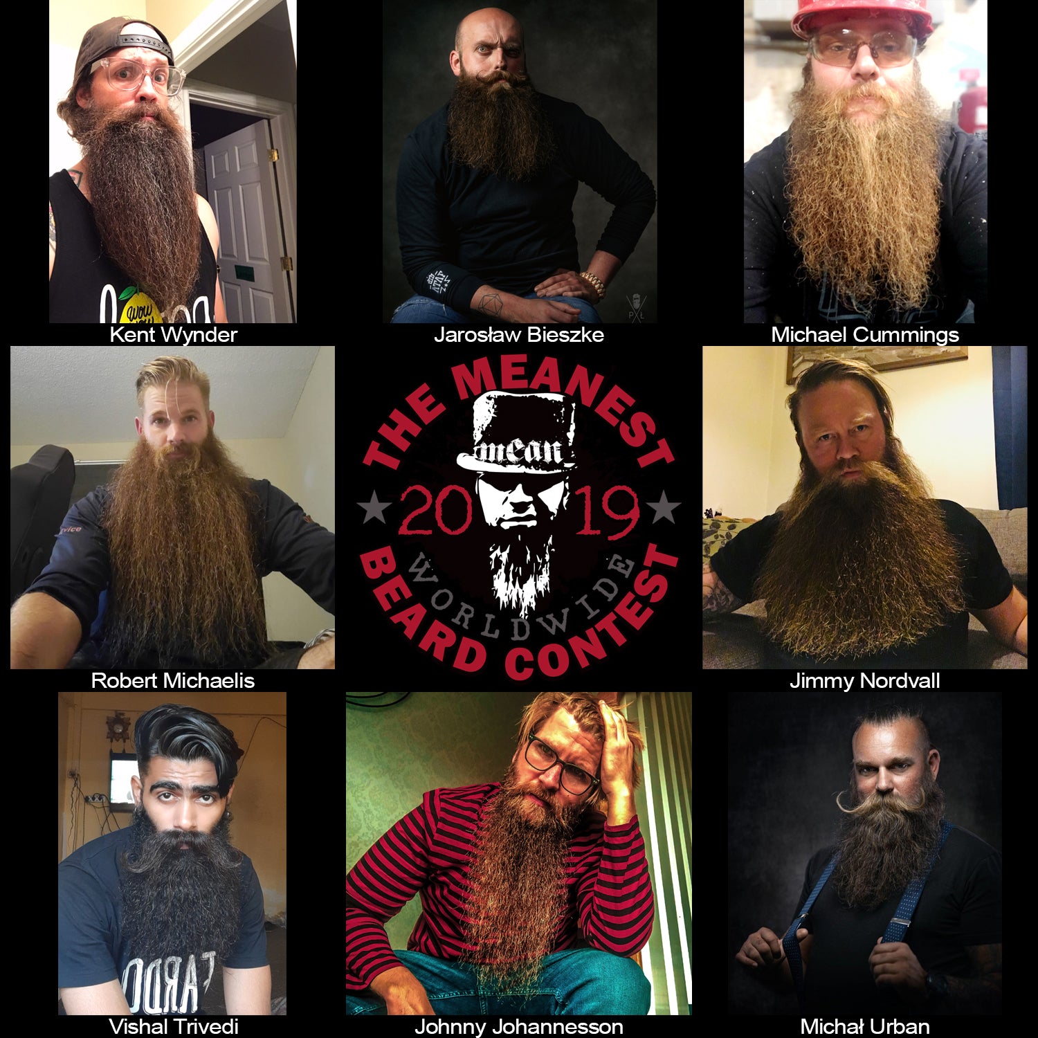 Contestants 1 to 8 in the 2019 MEANest BEARD Worldwide Contest