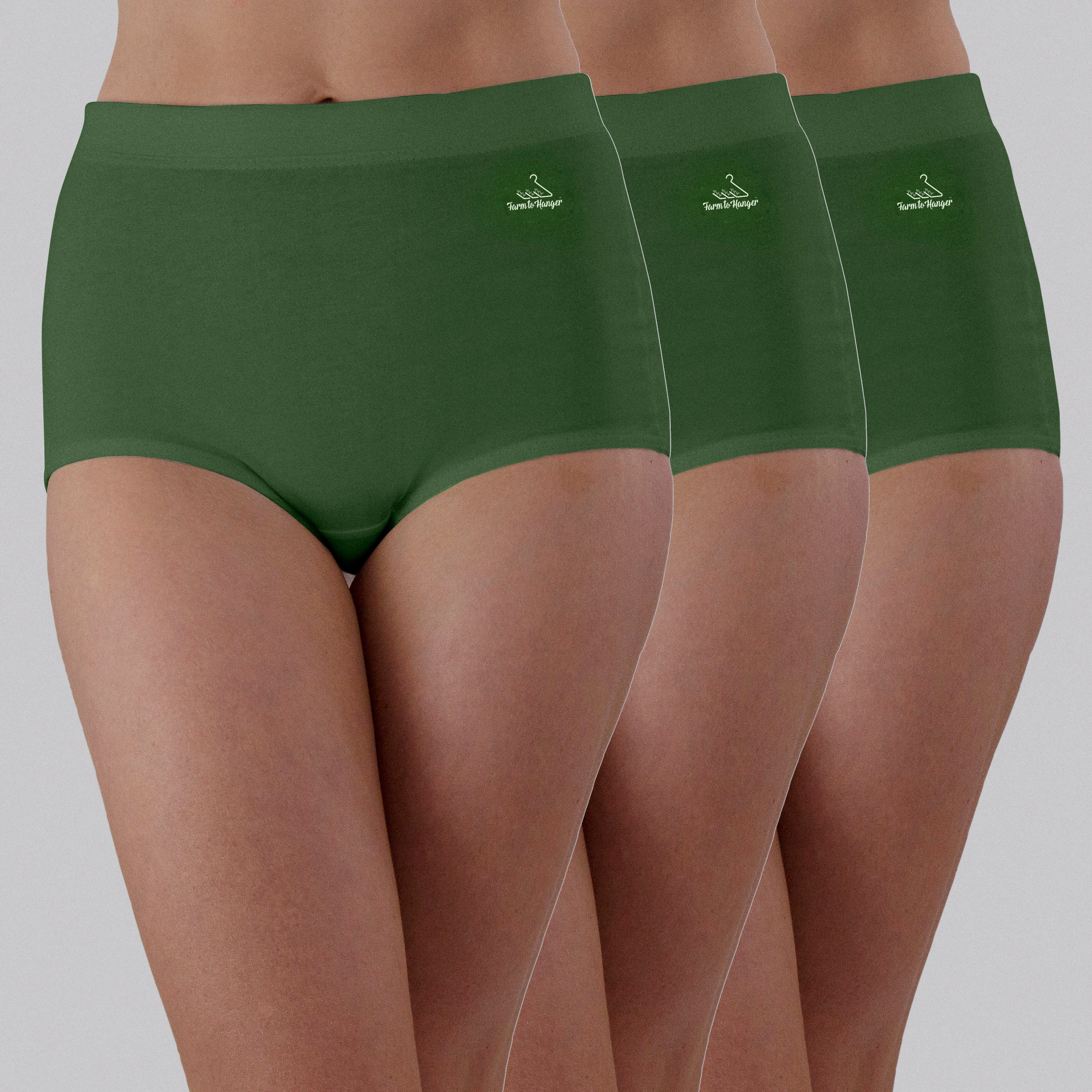 SOLD OUT - High Waist Low Leg Comfy Bum Knickers - Single Colour Triple Set - Eucalypt