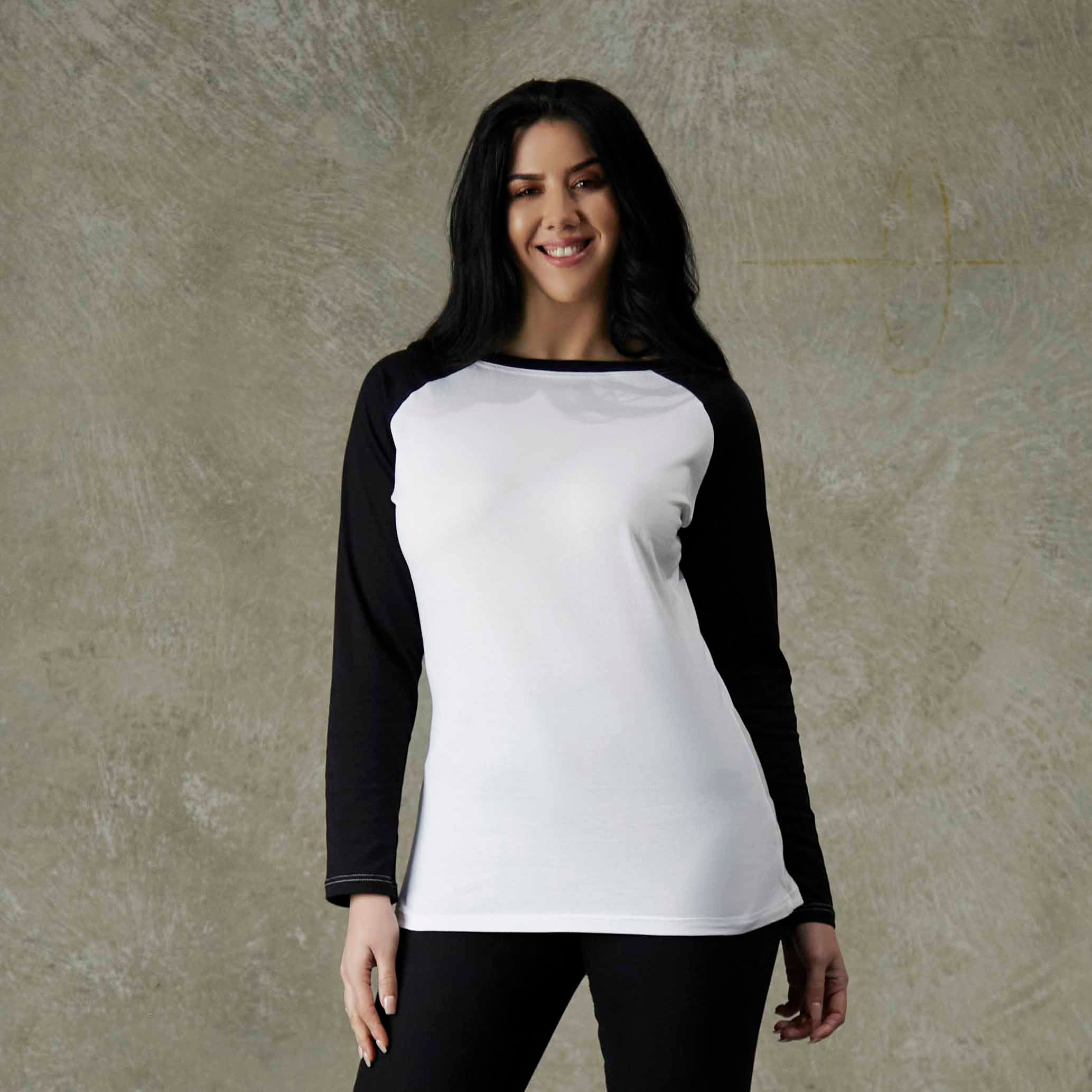 Long Sleeve Raglan Tee - White and Black