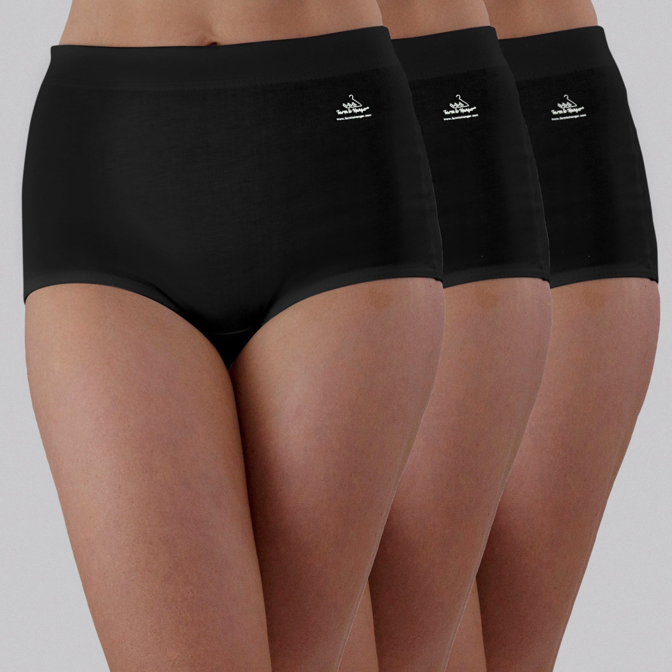 High Waist Low Leg Comfy Bum Knickers - Single Colour Triple Set - Black