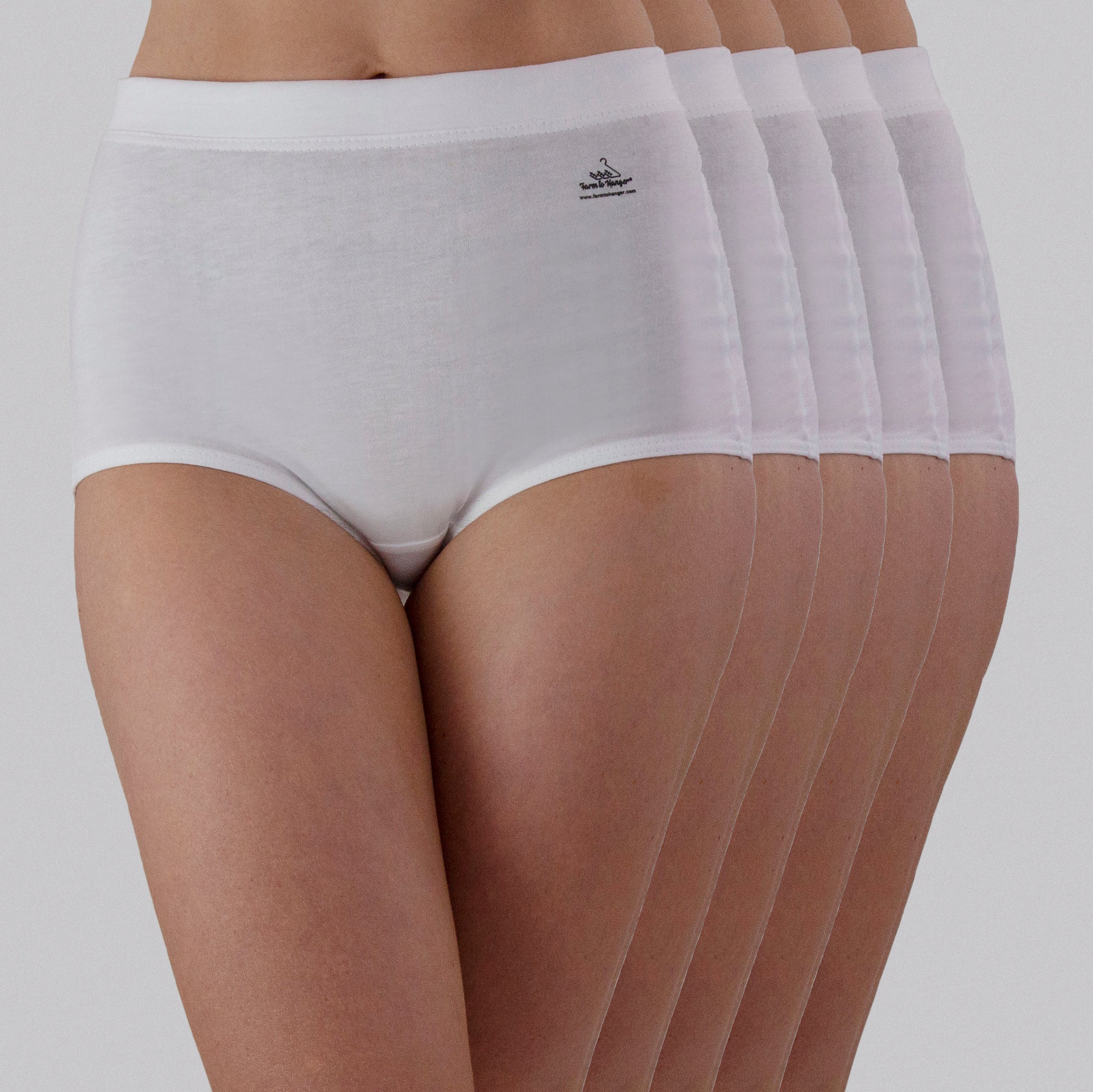 High Waist Low Leg Comfy Bum Knickers - Single Colour Five Set - White