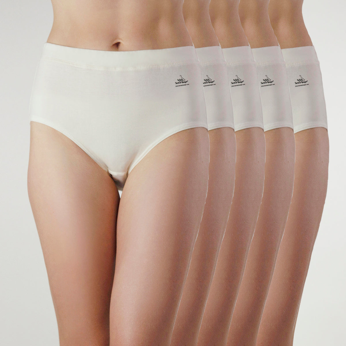 Natural Waist Comfy Bum Knickers - Single Colour Five Set - Natural