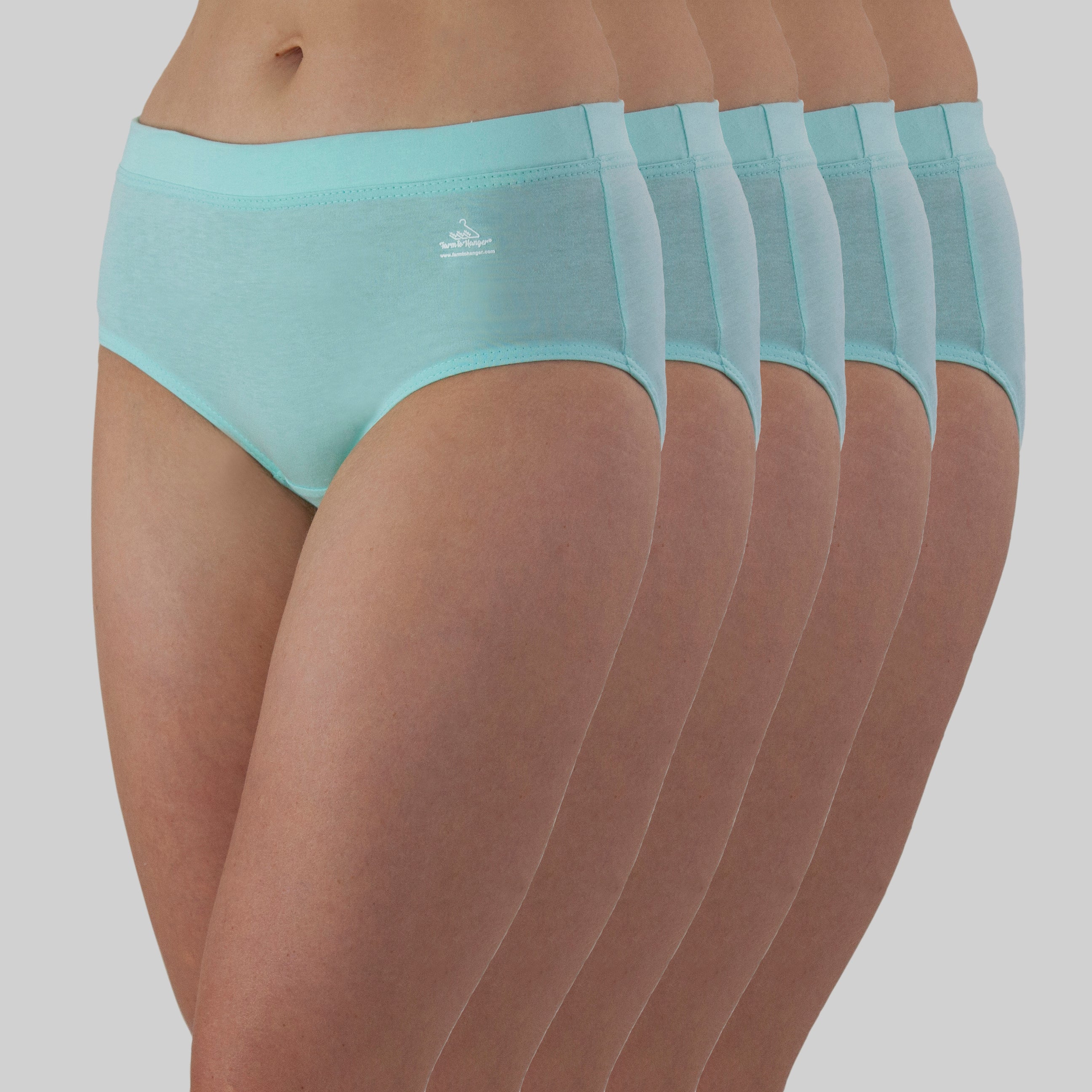 SOLD OUT - Natural Waist Comfy Bum Knickers - Single Colour Five Set - Powder Aqua