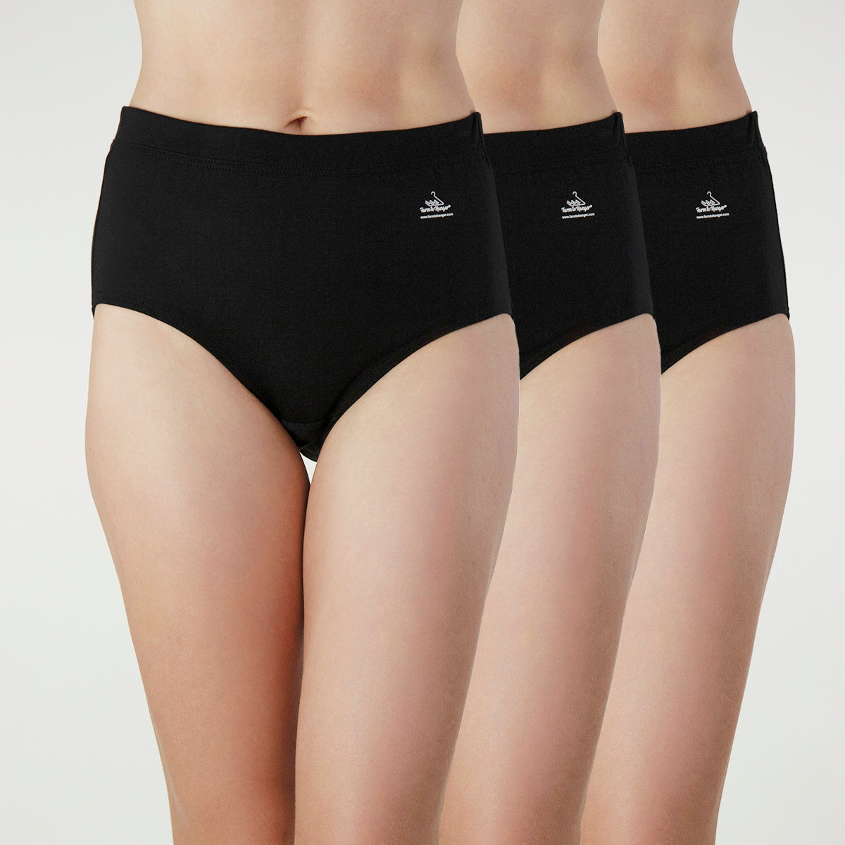 Natural Waist Comfy Bum Knickers - Single Colour Triple Set - Black