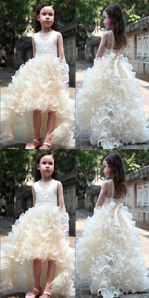 V-neck Hi-low Ivory Flower Girl Dresses, Cute Cheap Tutu Dresses, FG01 ...