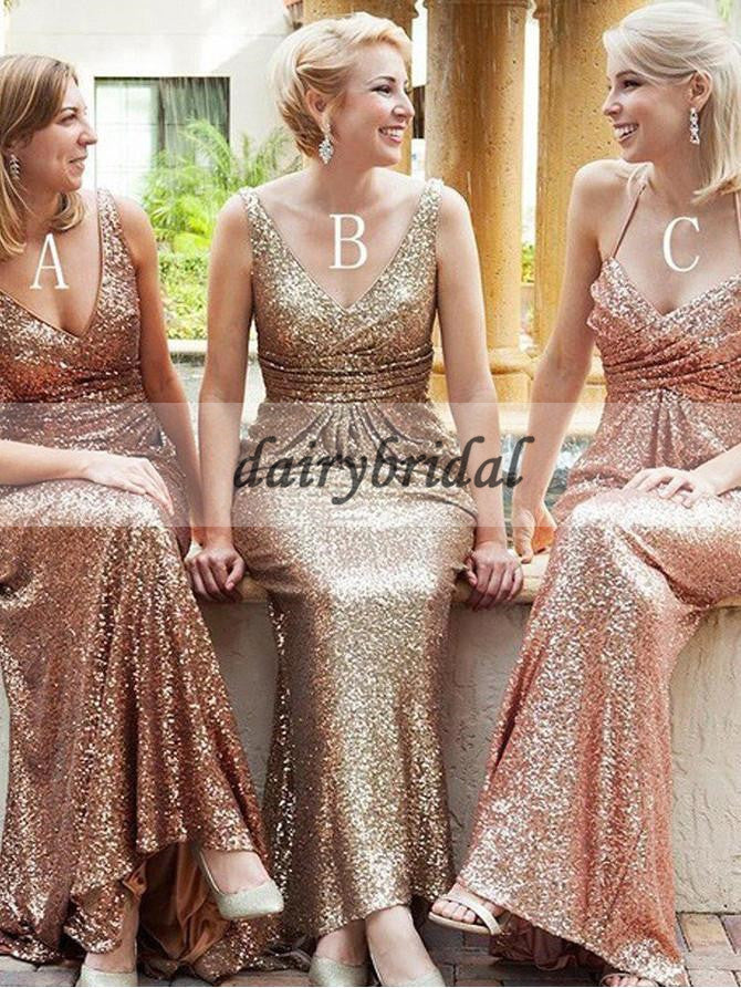 Sequin Mismatched Bridesmaid Dress, Backless Floor-Length Bridesmaid D ...