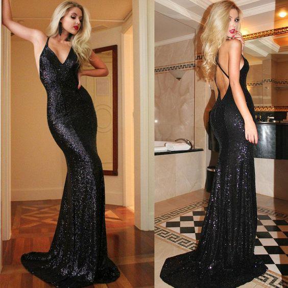 black sequin mermaid prom dress