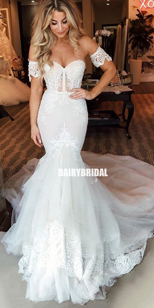 Elegant Sweetheart Mermaid Lace Backless Tulle Wedding Dresses, FC2692 ...