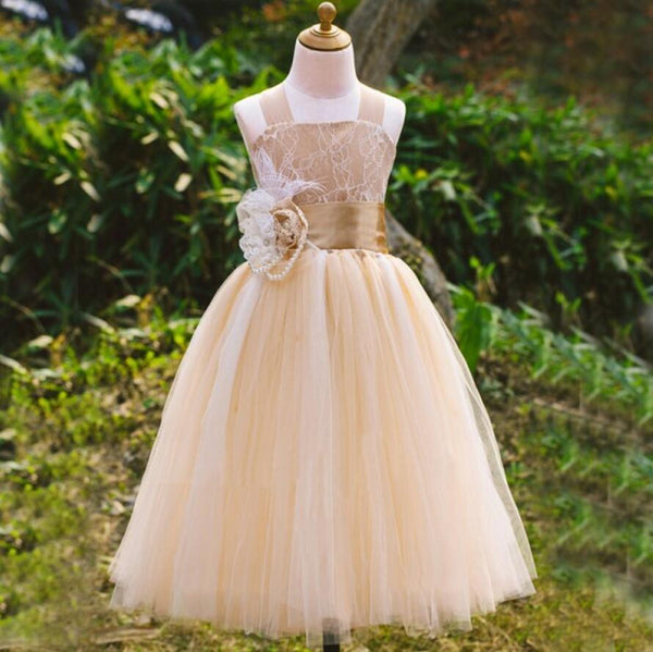 Lovely Lace Sleeveless Lace Up Back Lace Flower Girl Dresses With Hand ...