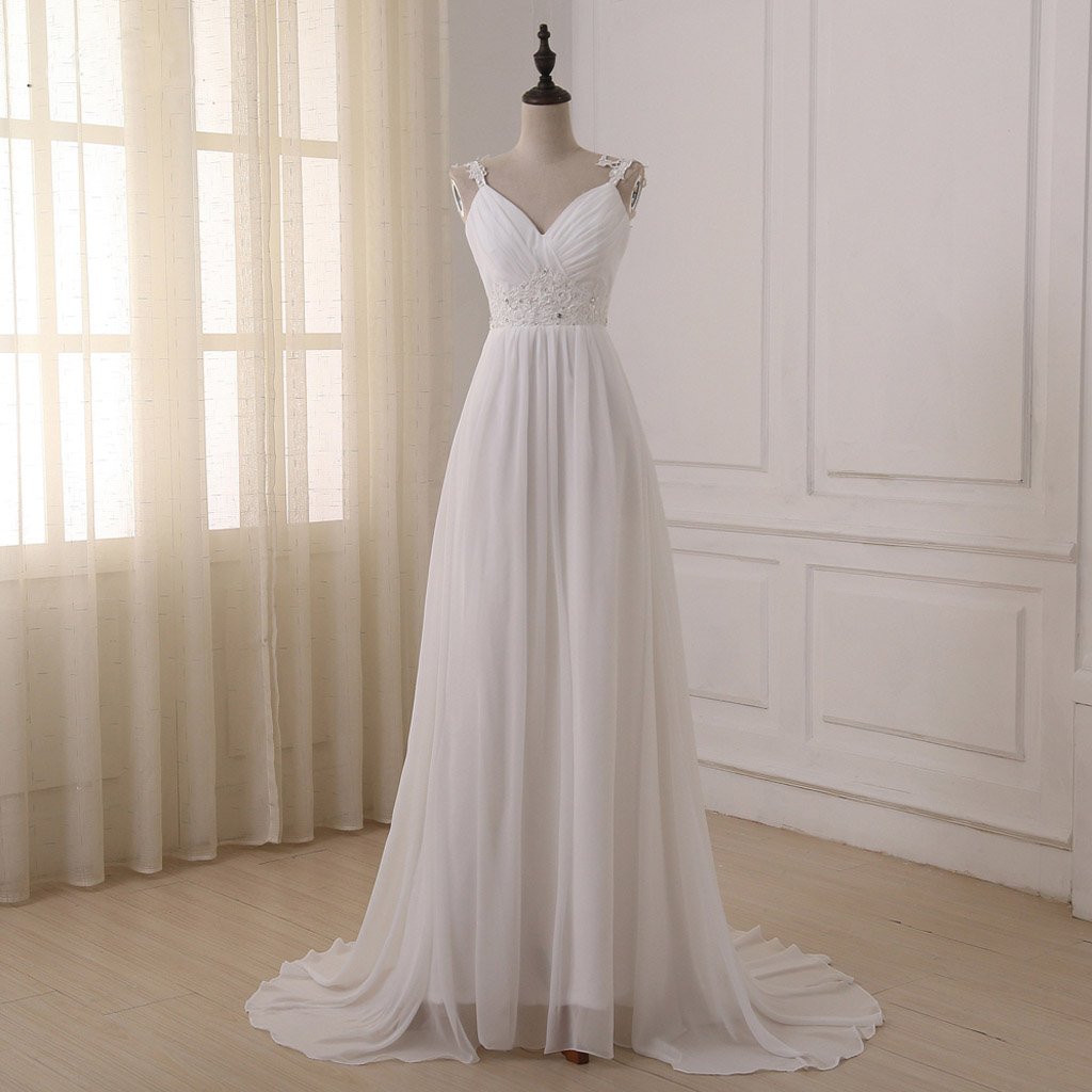 Long Wedding Dress, Spaghetti Straps Wedding Dress, Chiffon Bridal Dre ...