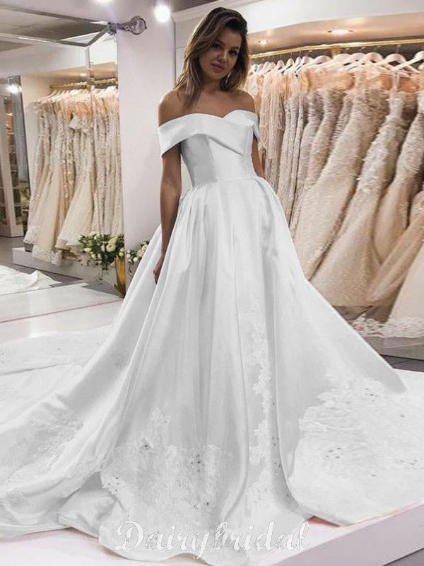 New Arrival Satin A-Line Wedding Dresses, Charming Applique Backless W ...