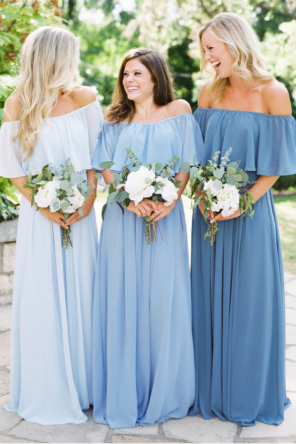 Long Off Shoulder Chiffon Bridesmaid Dress, Simple Design Floor-Length ...