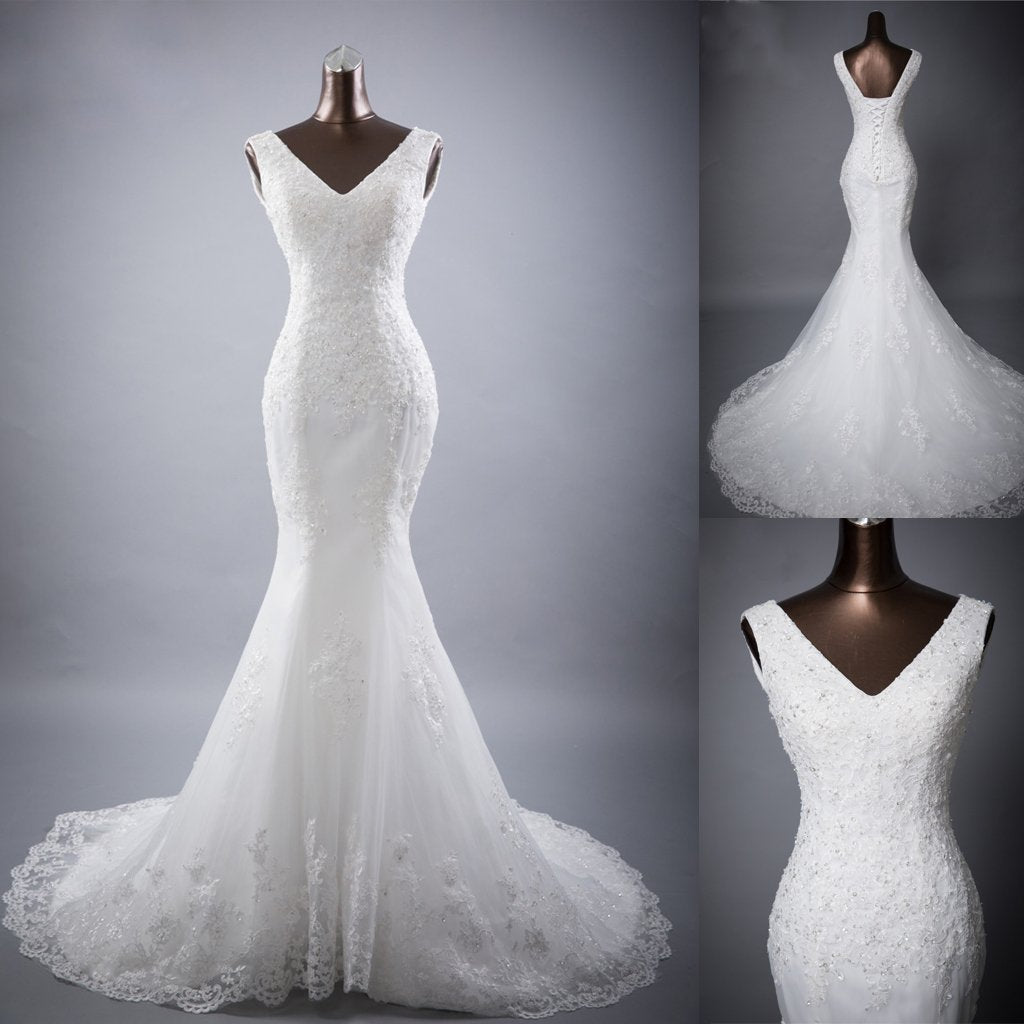 Long Wedding Dress, Lace Wedding Dress, Sleeveless Wedding Dress, Sexy ...