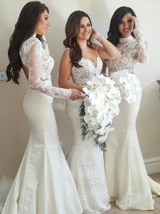 white mermaid bridesmaid dresses