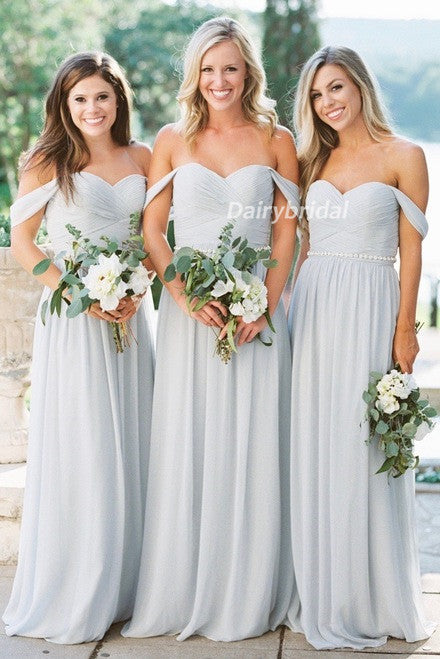 Off Shoulder Bridesmaid Dress, Chiffon Bridesmaid Dress, Sweet Heart B ...