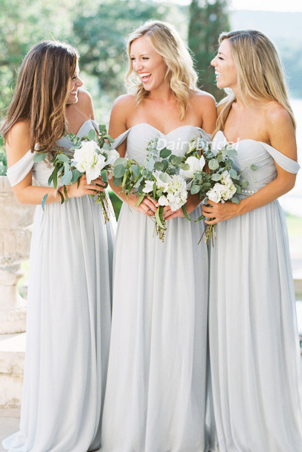 Off Shoulder Bridesmaid Dress, Chiffon Bridesmaid Dress, Sweet Heart B ...