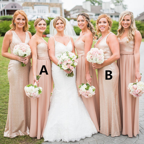 blush glitter bridesmaid dresses
