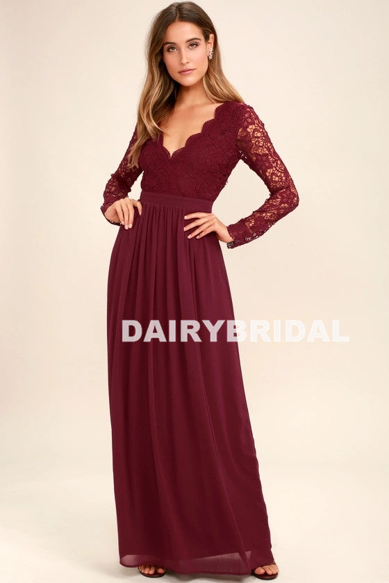 bridesmaid dresses burgundy long sleeve