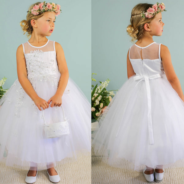Cute Tulle A-Line Flower Girl Dresses, Applique Flower Lovely Little G ...
