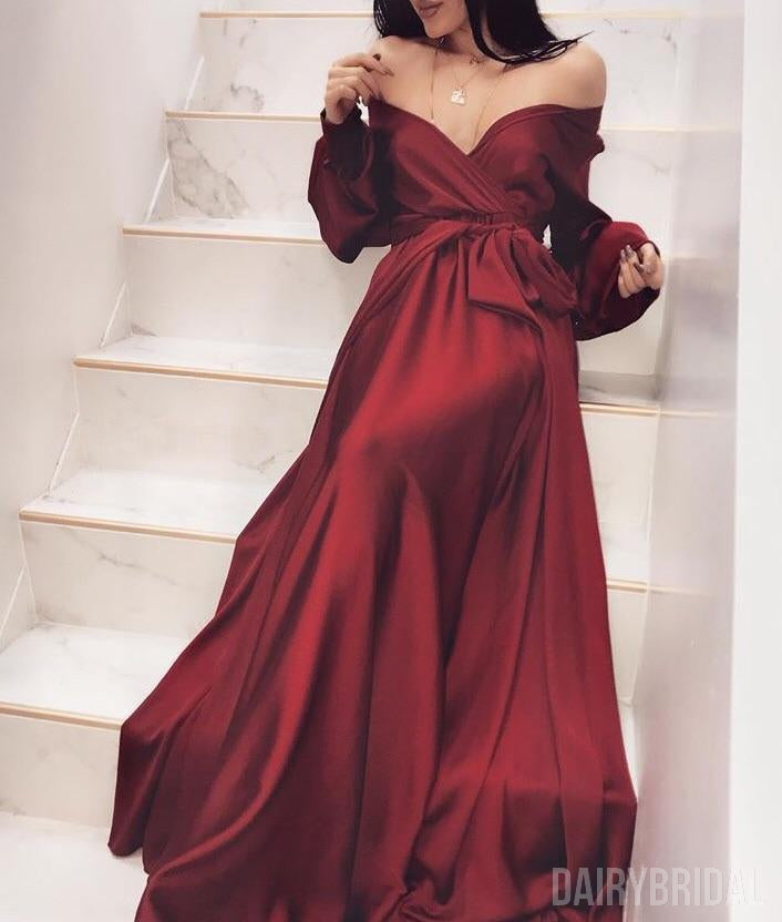 long burgundy dress with sleeves